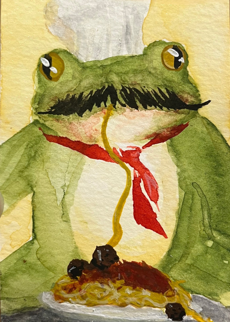Cursed Pasta Fiend Frog Chef Watercolor Illustration Print