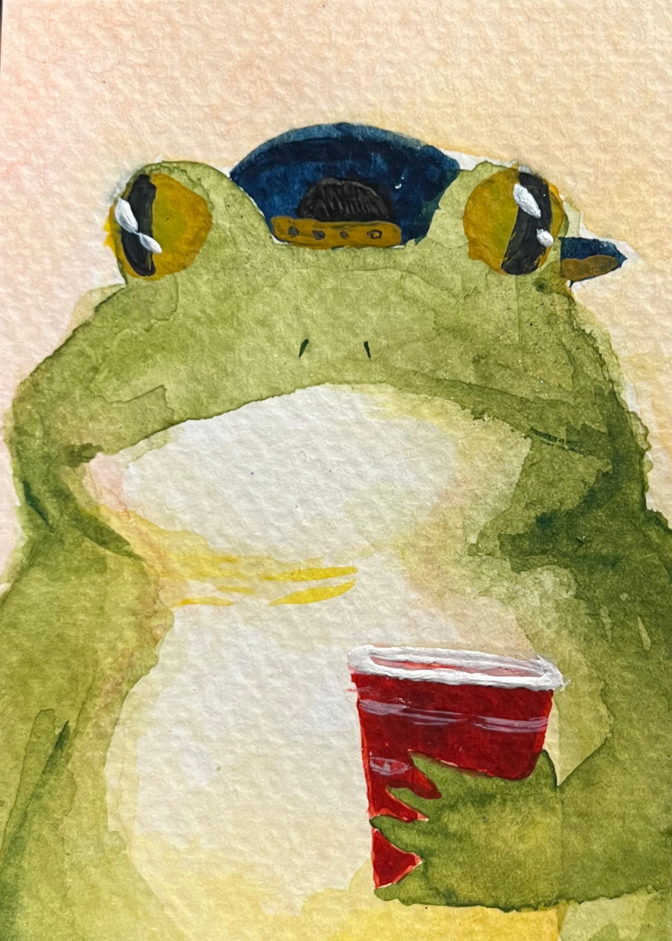 Frat Frog Watercolor Illustration Print