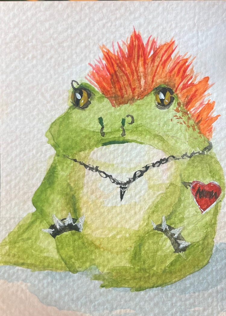 Punk Musician Mohawk Alternative Style Frog Watercolor Illustration Print