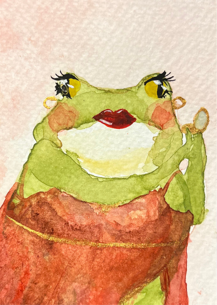 Date Night Baddie Frog Watercolor Painting Print – raspberry frog art co.