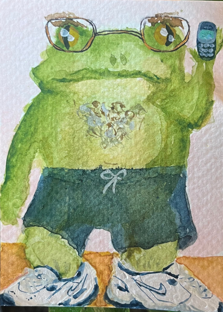 90's Dad Frog with Nike Air Monarch and Nokia Watercolor Illustration Print
