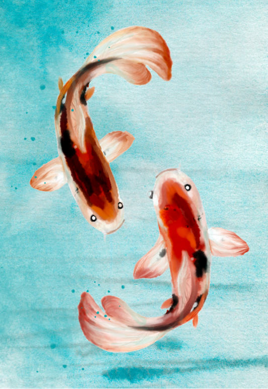 Koi Fish Pond Watercolor Painting Print