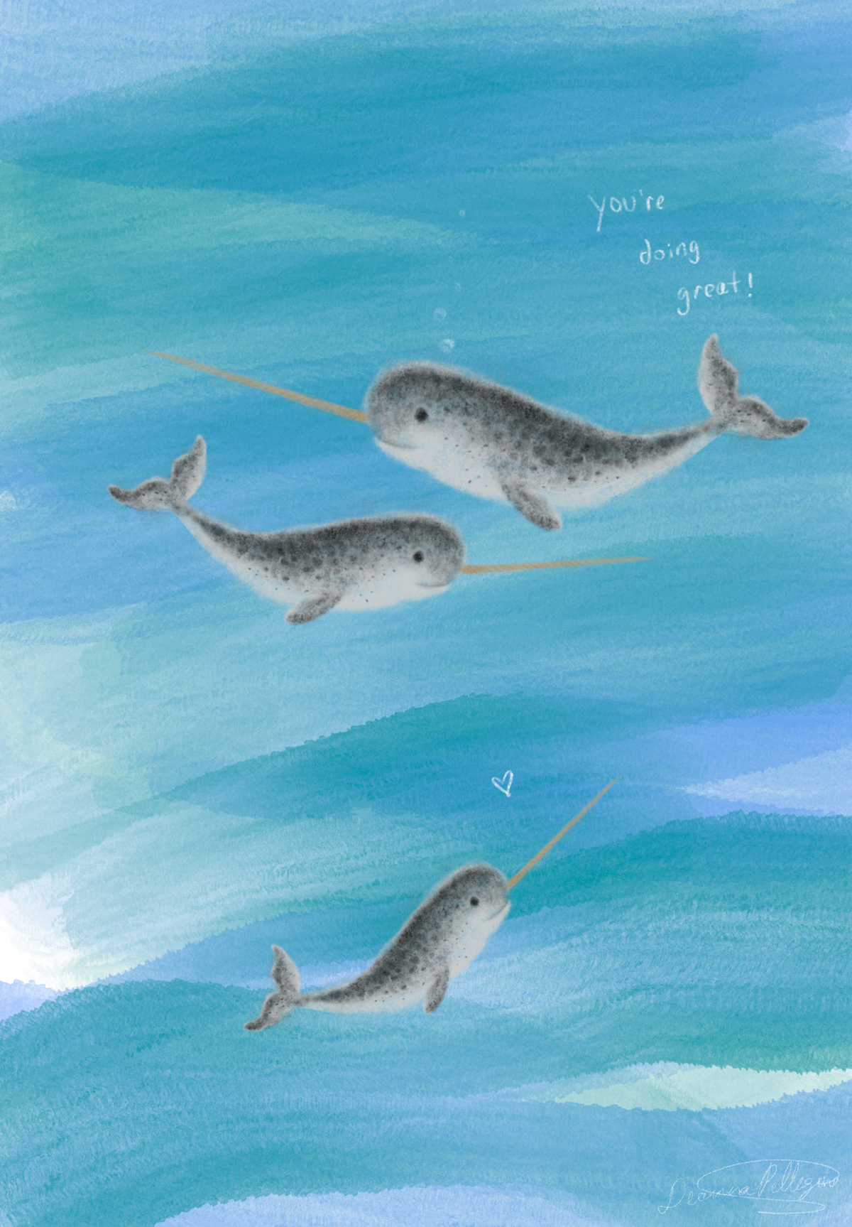 Narwhal Family Watercolor Illustration Print