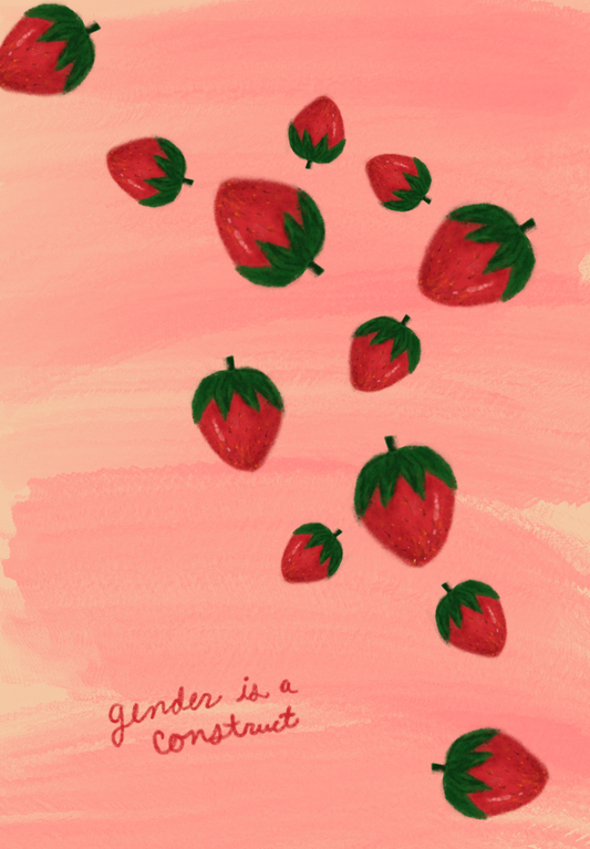 gender is a construct strawberries Illustration Print